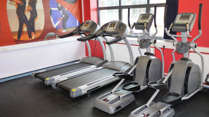 Treadmills and steppers provided for cardiovascular training