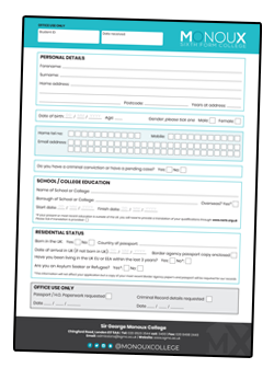 Sir George Monoux College application form